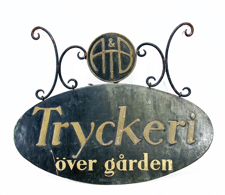 SKYLT, koppar, Sverige troligen 1910-tal.