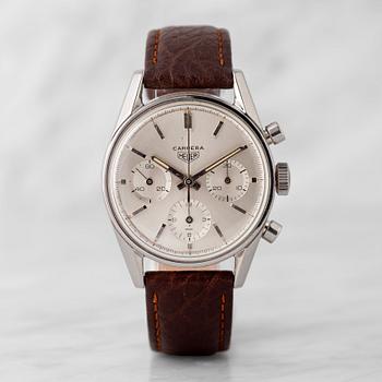 6. HEUER, Carrera (T SWISS), "First Execution", chronograph, wristwatch, 36 mm,