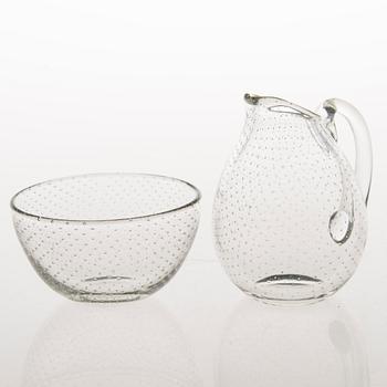 GUNNEL NYMAN, A glass cream jug and sugar bowl by Nuutajärvi, Finland.