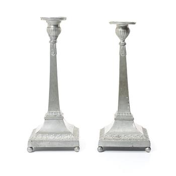 Per Henrik Lundén, a pair of pewter Empire candle sticks, first half of the 19th century, Lidköping.