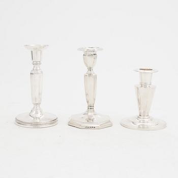 Three pairs of silver candlesticks, Finnish and Swedish hallmarks 1927-1972.