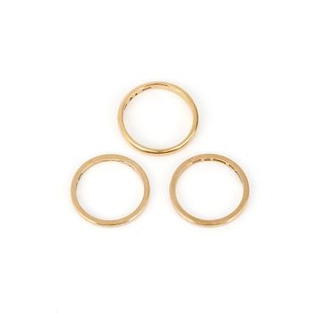 VIGSELRINGAR, 3st, 20K guld, bland annat 1935. Vikt ca 10g.