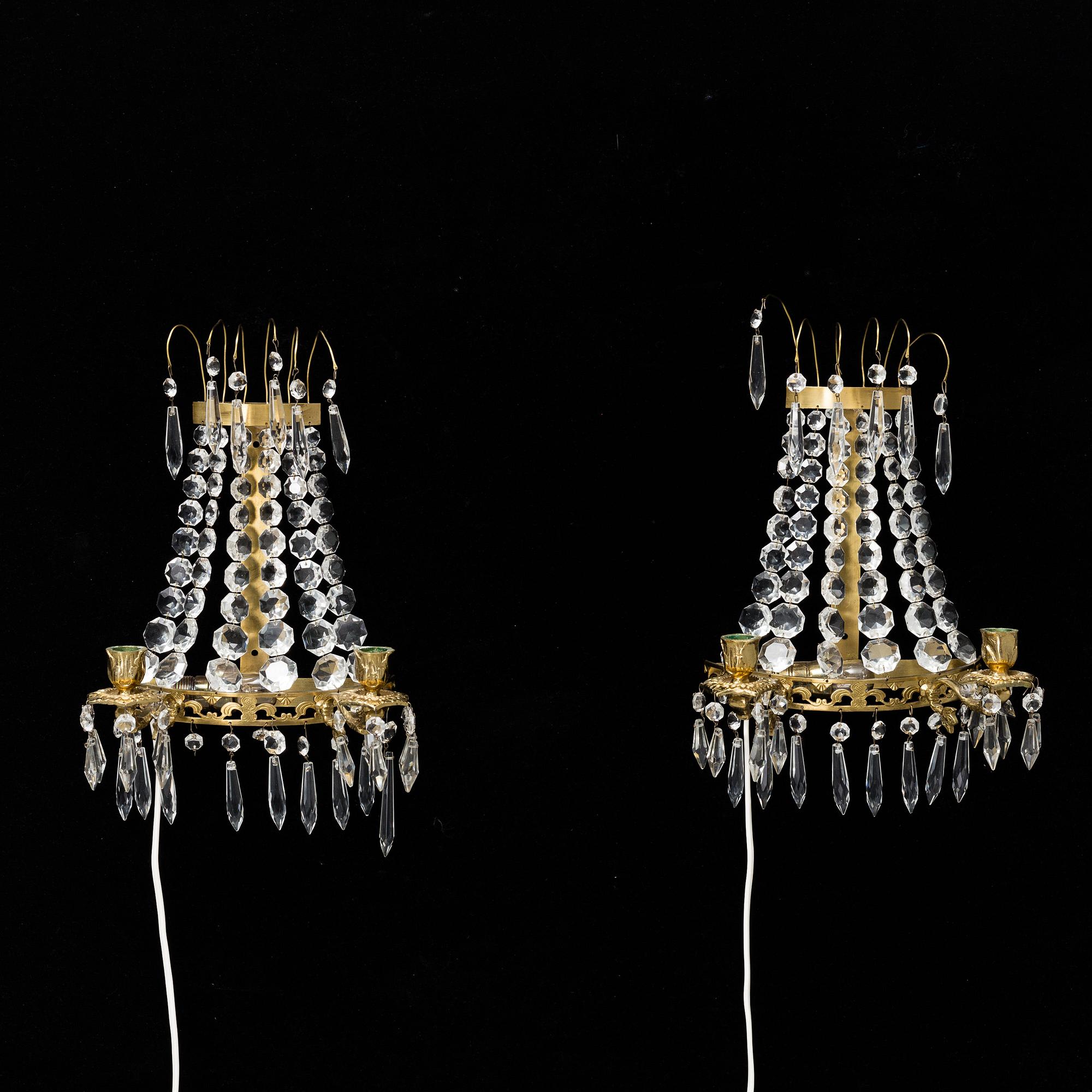 A five light candelabra and two wall scones, Gustavian style, 20th Century.