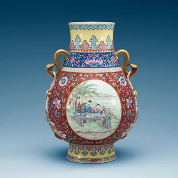 1642. A Chinese famille rose sgrafitto vase, 20th Century, Jiaqing seal mark.
