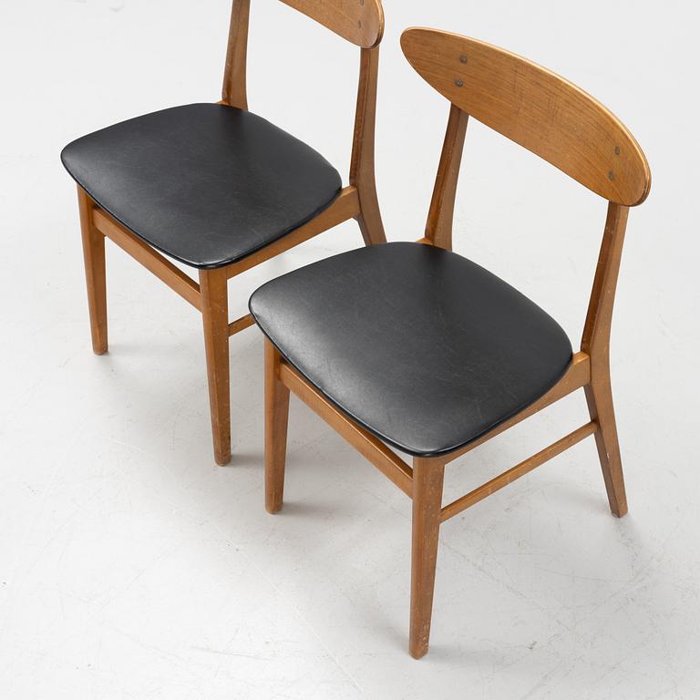 Six beech and teak dining chairs, Farstrup, Denmark, 1960s.