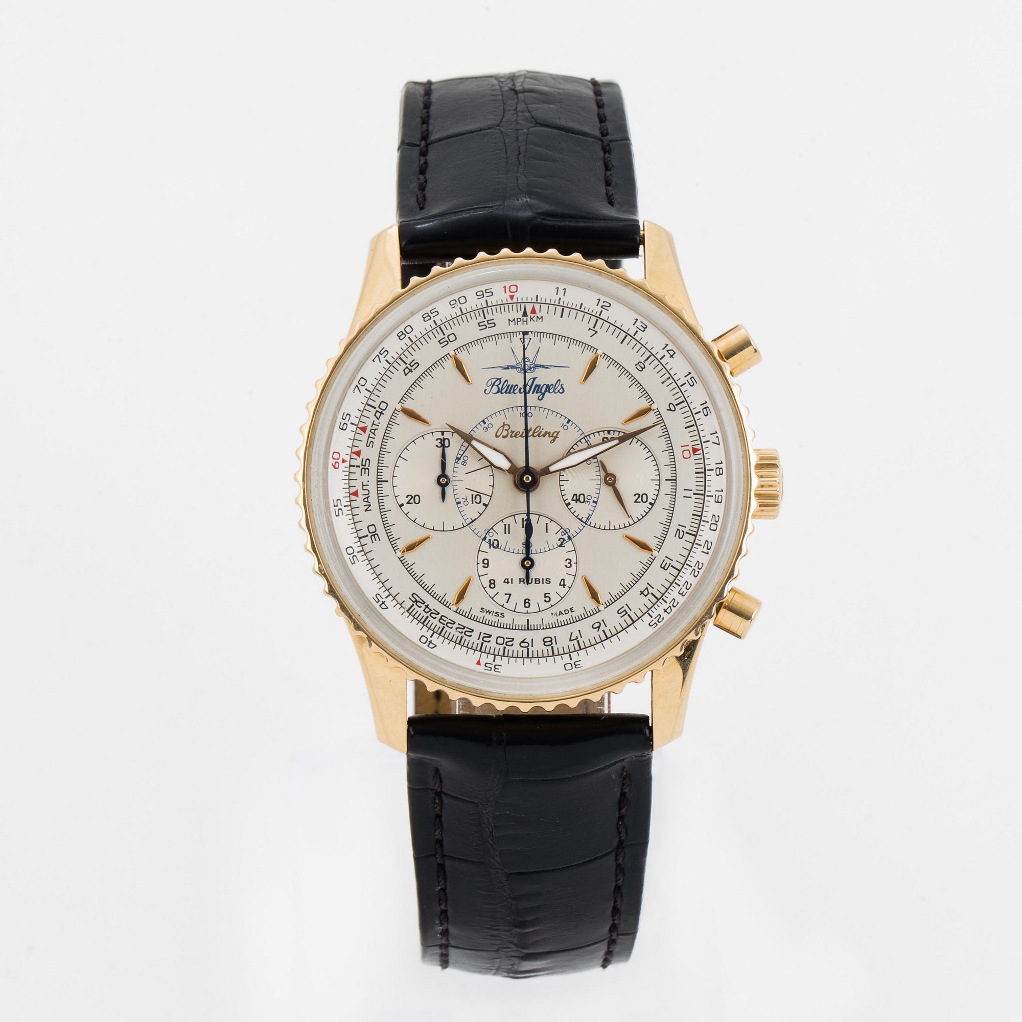 BREITLING, Navitimer Montbrillant, Blue Angels, wristwatch, chronograph, 38 mm.