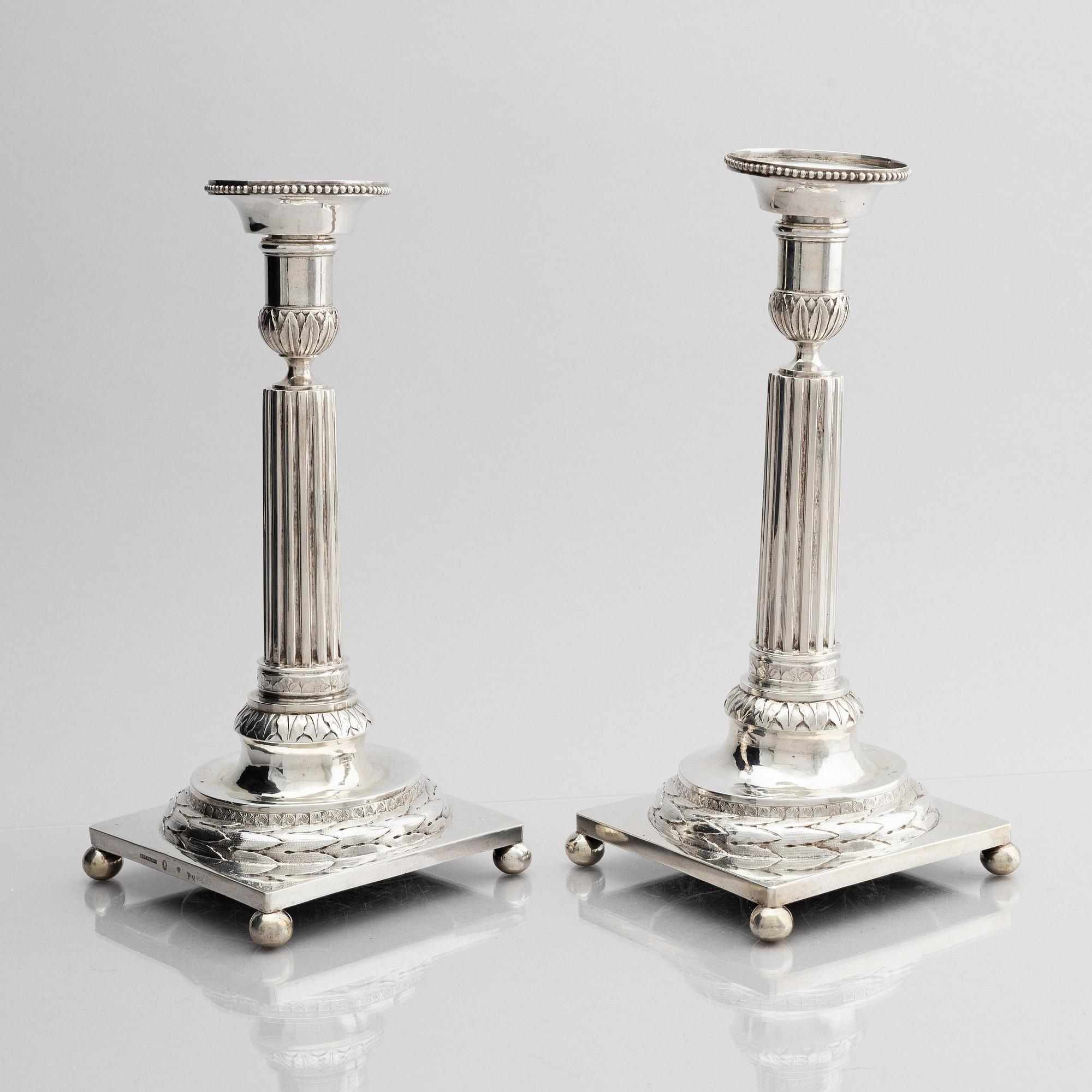 A pair of Swedish 18th century silver candelsticks, marks of Pehr Zethelius, Stockholm 1797.