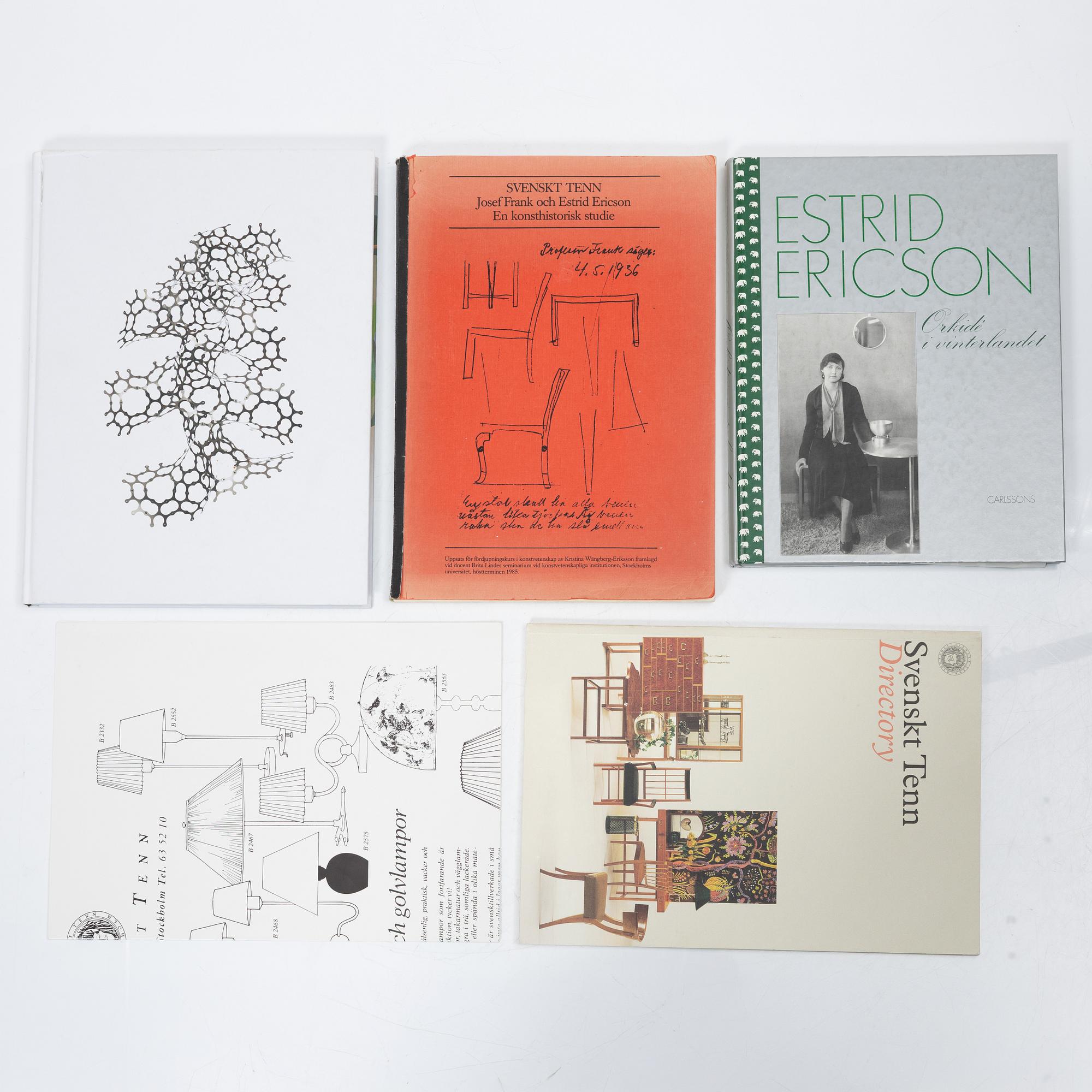 A collection of litterature and media about Estrid Ericson, Josef Frank and Firma Svenskt Tenn.