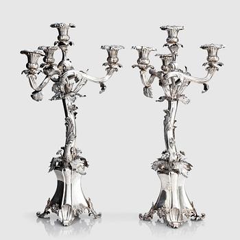 271. A pair of Swedish silver candelabra, mark of Gustaf Möllenborg-Féron, Stockholm 1856.