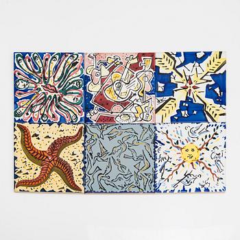 A set of six earthenware tile plates, after Salvador Dalí, late 20th century.