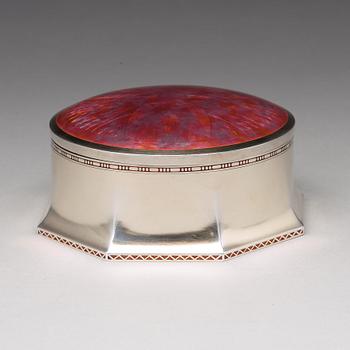 Ferdinand Boberg, an Art Nouveau silver and enamelled bonbonnière executed by C.G Hallberg, Stockholm 1909.