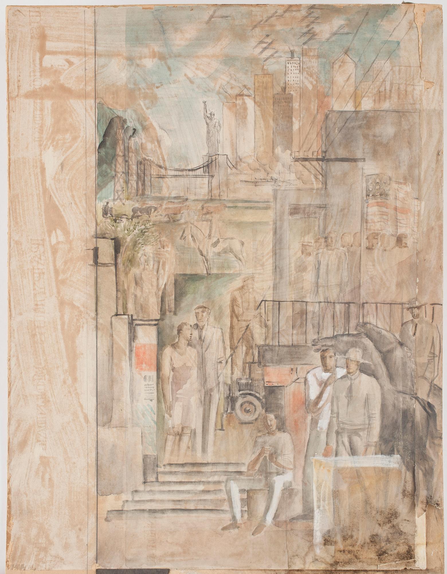 FÖRLAGOR TILL MURALMÅLNINGAR, 3 delar, blandteknik, 1900-talets första hälft, troligen 1920-tal.