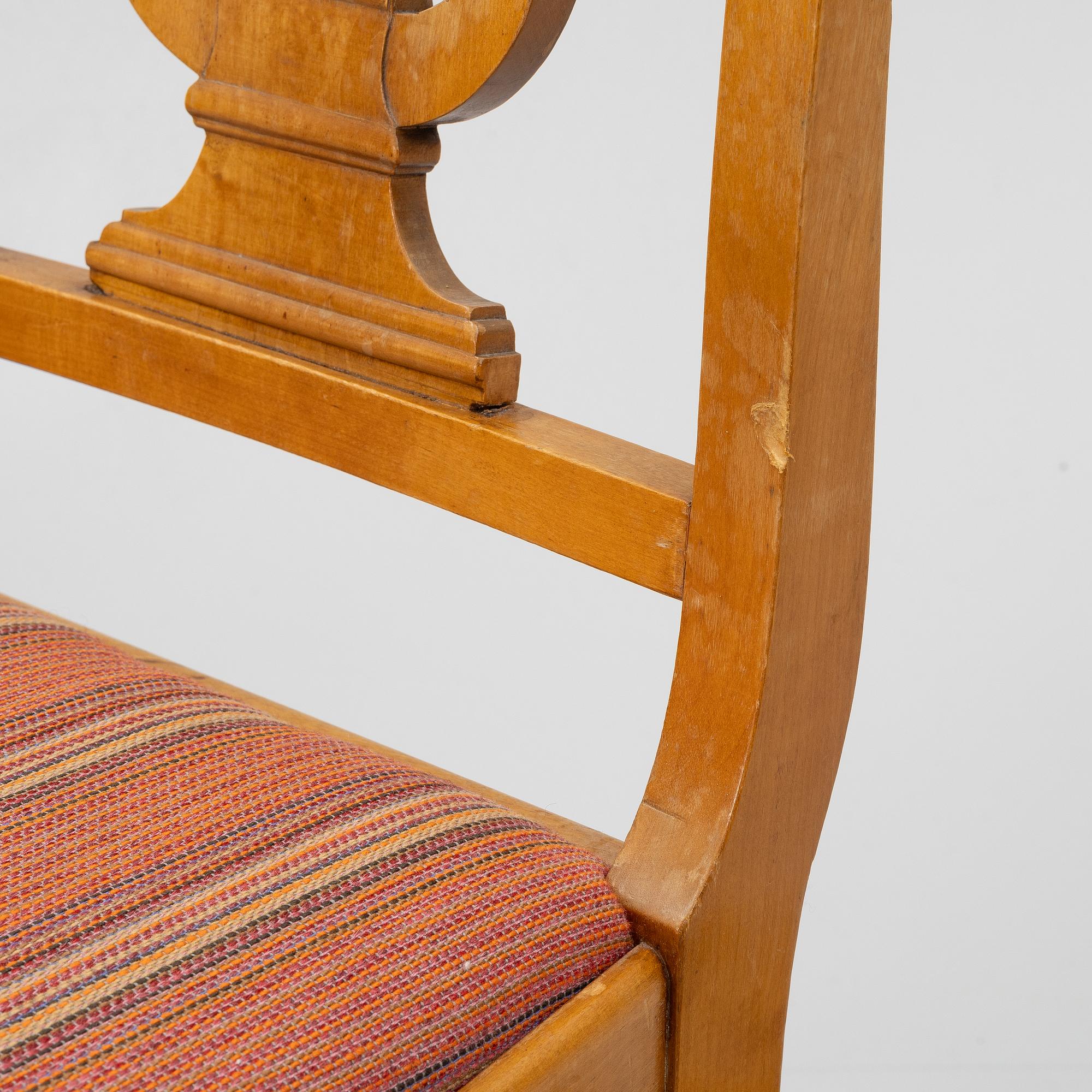 Stolar, 7 st snarlika, empire, 1800-talets första hälft.