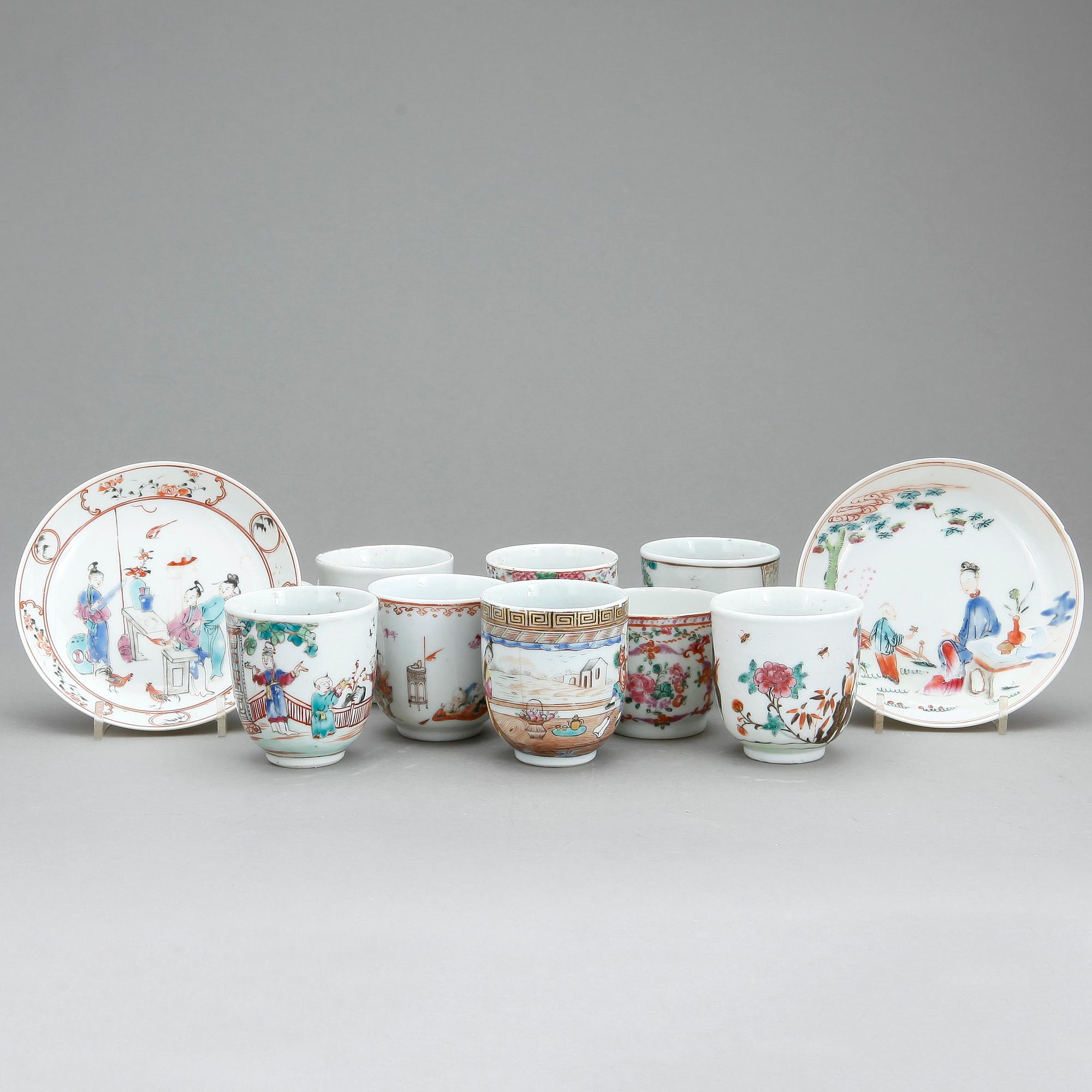 KOPPAR, 8 st, porslin, Qianlong, Kina 1700-tal.