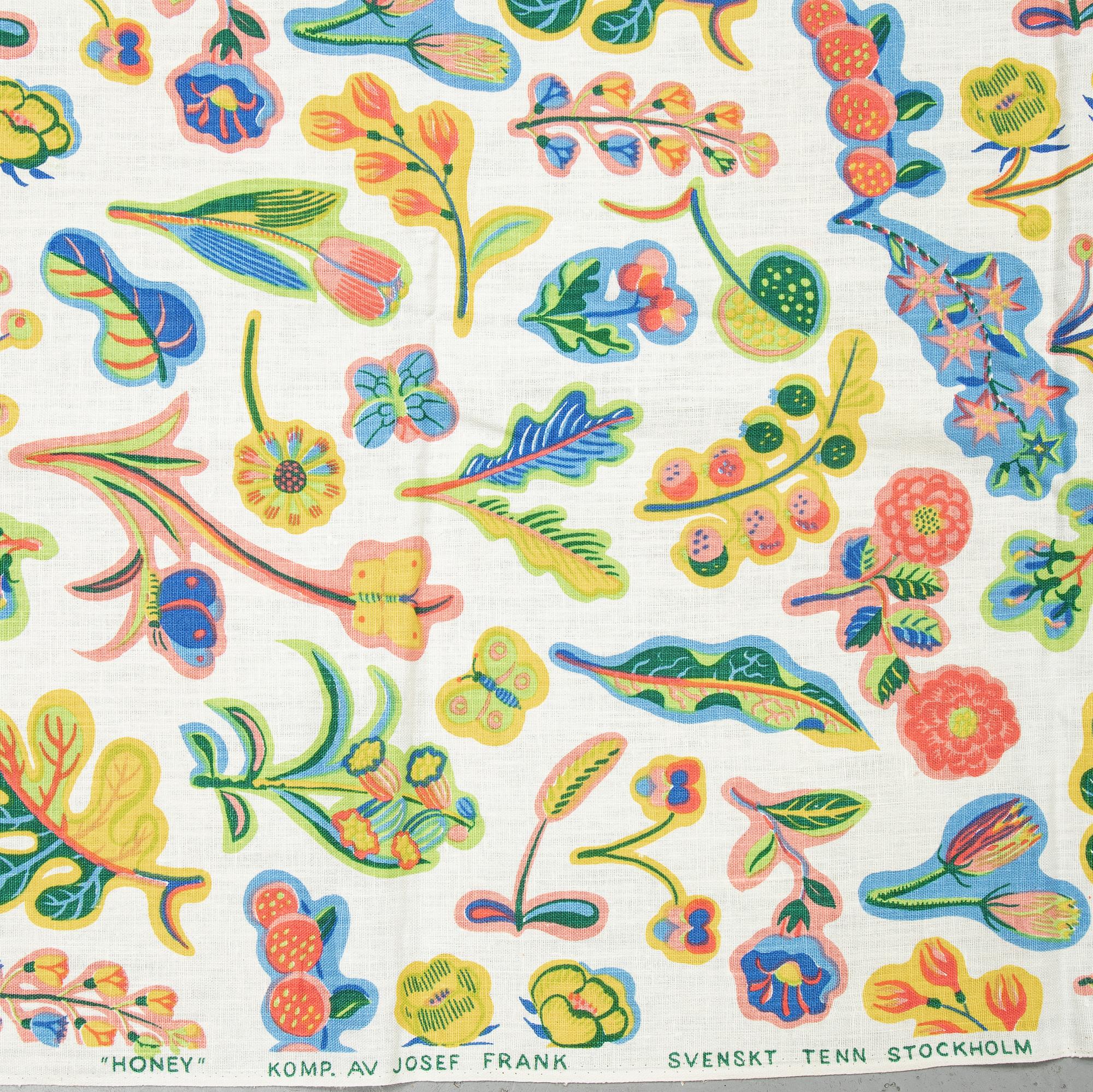 JOSEF FRANK, tyger, 2 st, "Honey" & "Milles Fleur", Firma Svenskt Tenn.