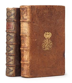 340. QUEEN LOVISA ULRIKA OF SWEDEN (1720-1782), bookbinding with royal monogram. (2).
