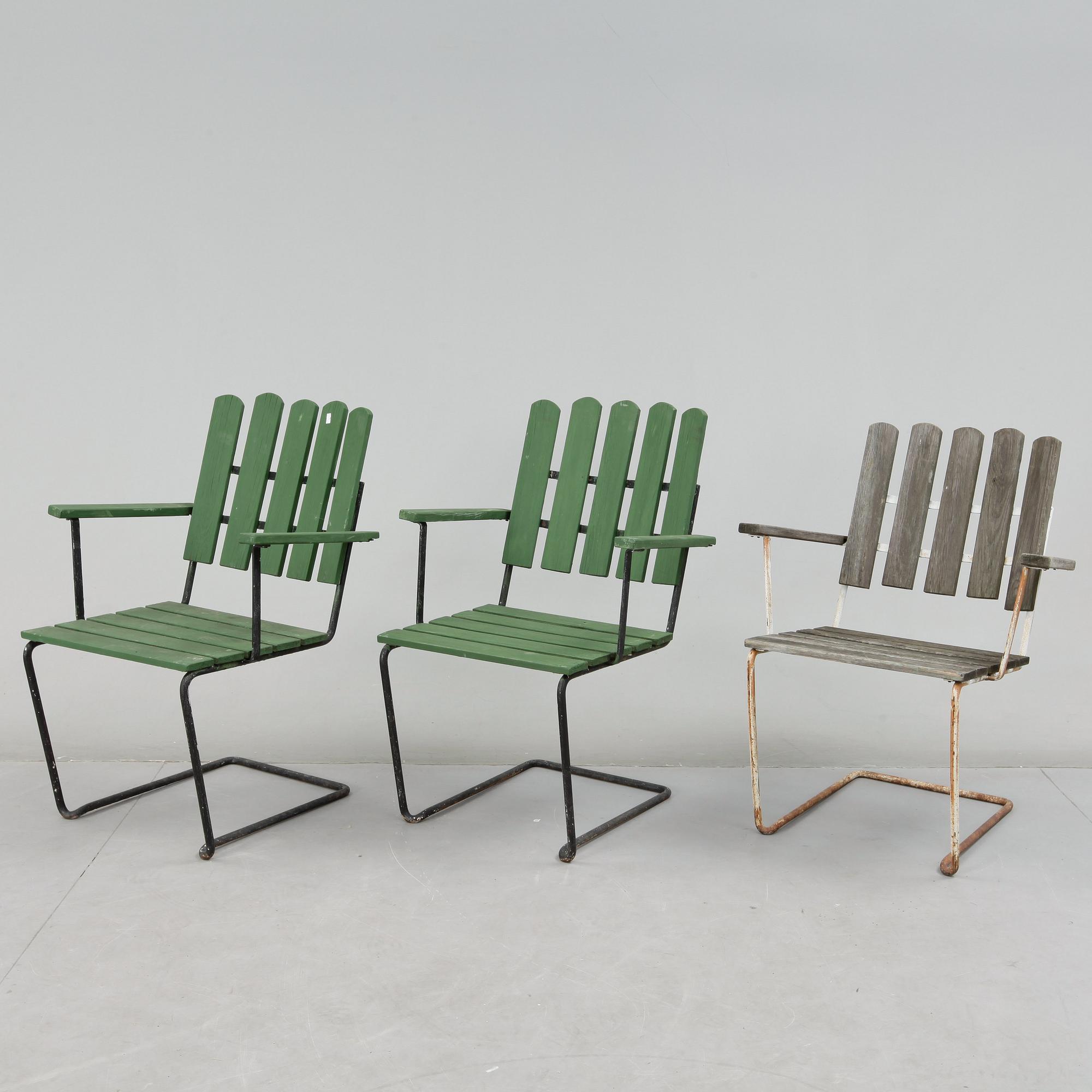 TRÄDGÅRDSSTOLAR, 3 st, "A2", Artur Lindqvist, Grythyttan, formgiven 1930.