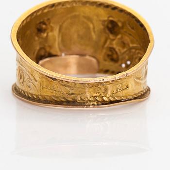 Ring, 18K guld, glas, Aabraham Wilhelm Ihander, Vasa 1843-79.