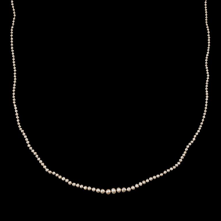 A pearl necklace. Pearl sizes from 1.5-4.5 mm.