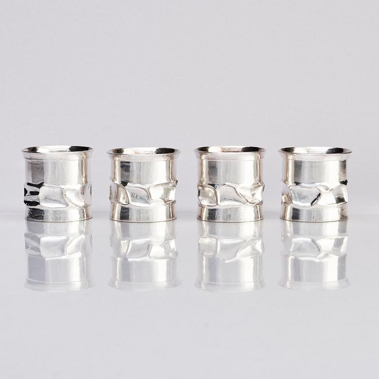 Rolf Karlsson, vinkylare samt fyra bägare, sterling silver, Enköping 1988-1991.
