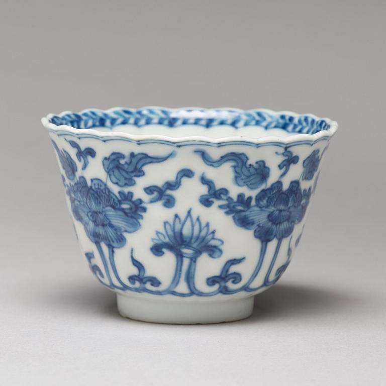 A blue and white cup with stand, Qing dynasty, Kangxi (1662-1722). Monogram HC.