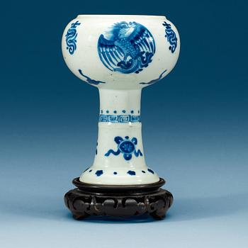 A blue and white stemcup, Qing dynasty.