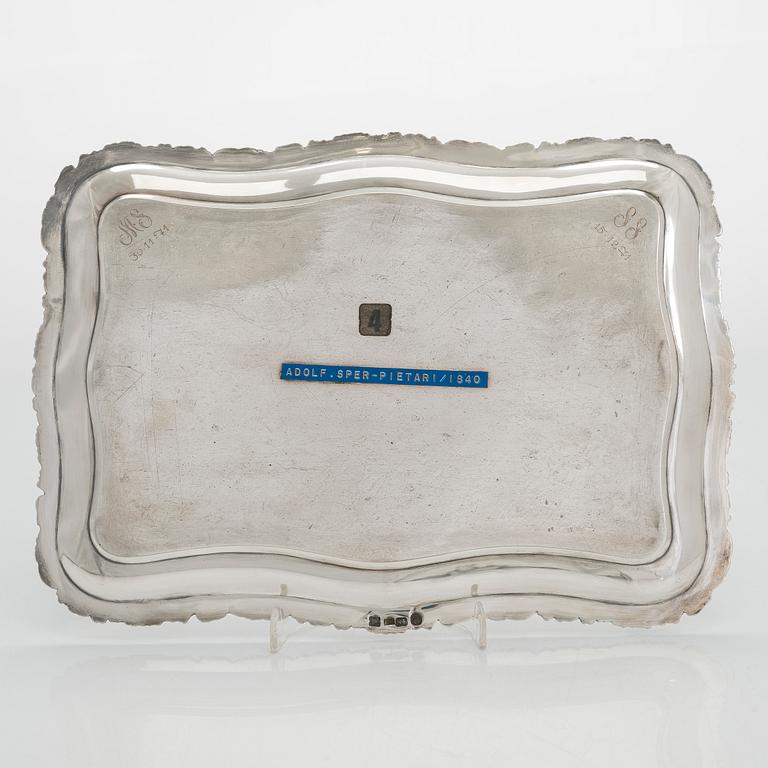 A silver tray, maker's mark of Adolf Sper, Saint Petersburg 1840.