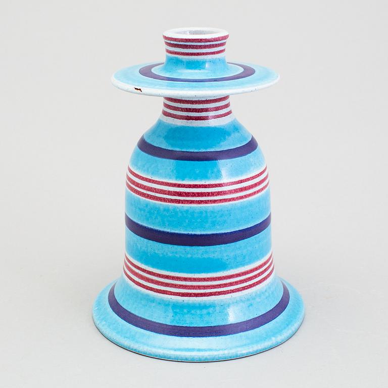 STIG LINDBERG, a lot of three vases and a candlestick, faience, Gustavsberg 1960s.