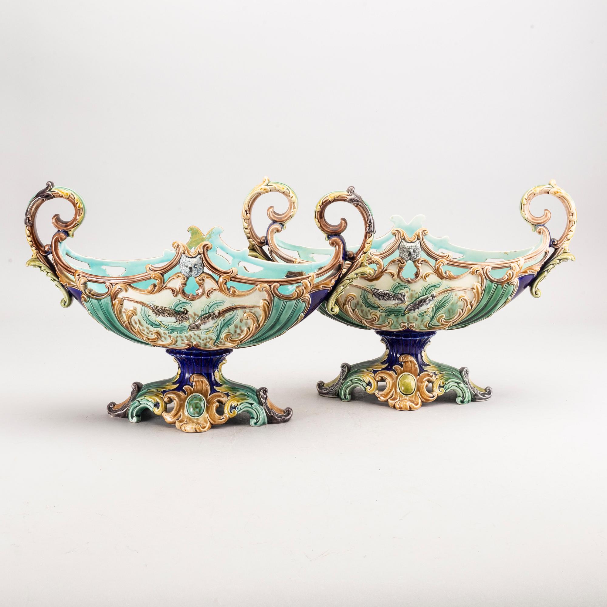 A pair of Gustavsberg majolica jardinière 1890's.
