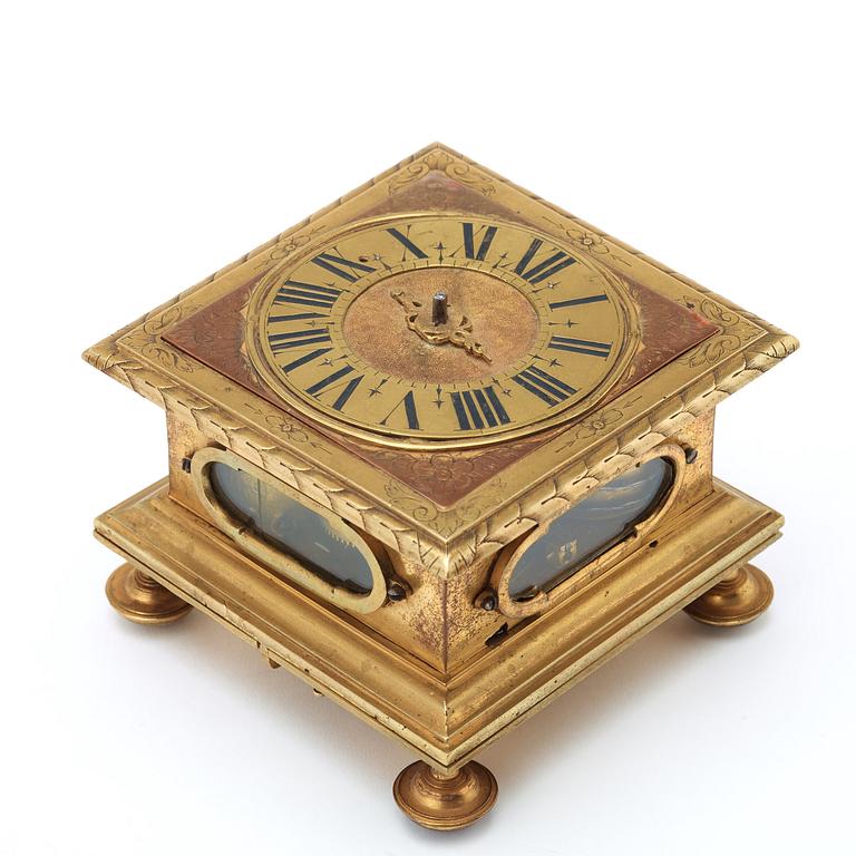 A Baroque 17th century gilt copper table clock.