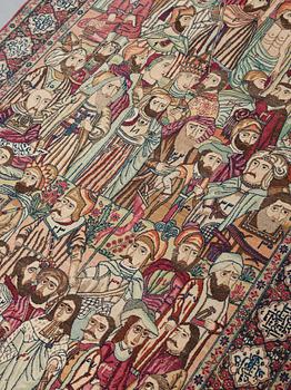 A RUG, an antique Kerman Laver figural, "the Rulers of the World", ca 234-235 x 142 cm.