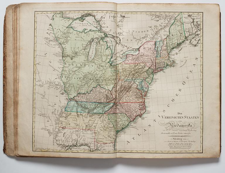 Atlas, Nürnberg 1797. med 34 kolorerade kopparstick.