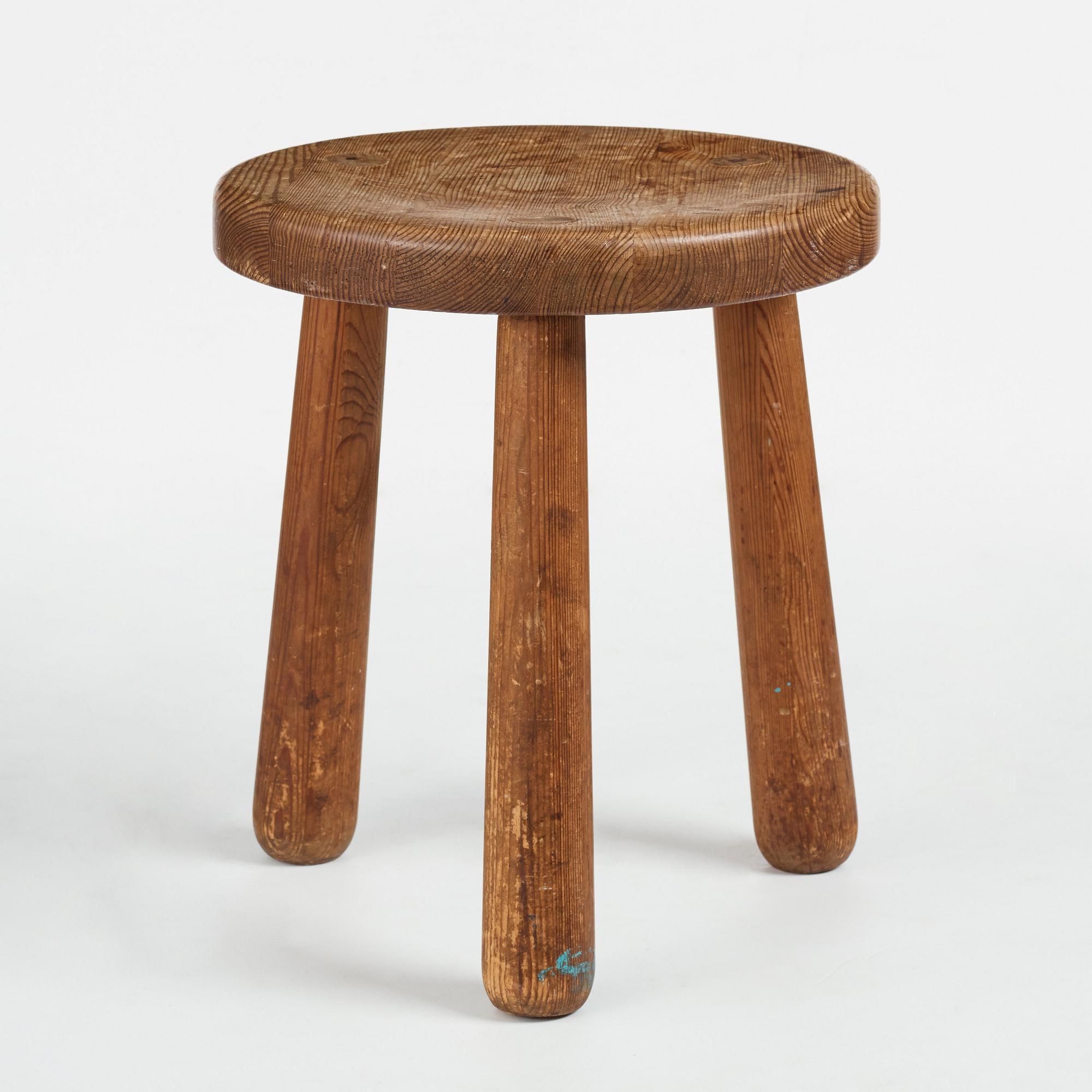 Axel Einar Hjorth, a stained pine "Utö" stool, Nordiska Kompaniet, Sweden 1930's.