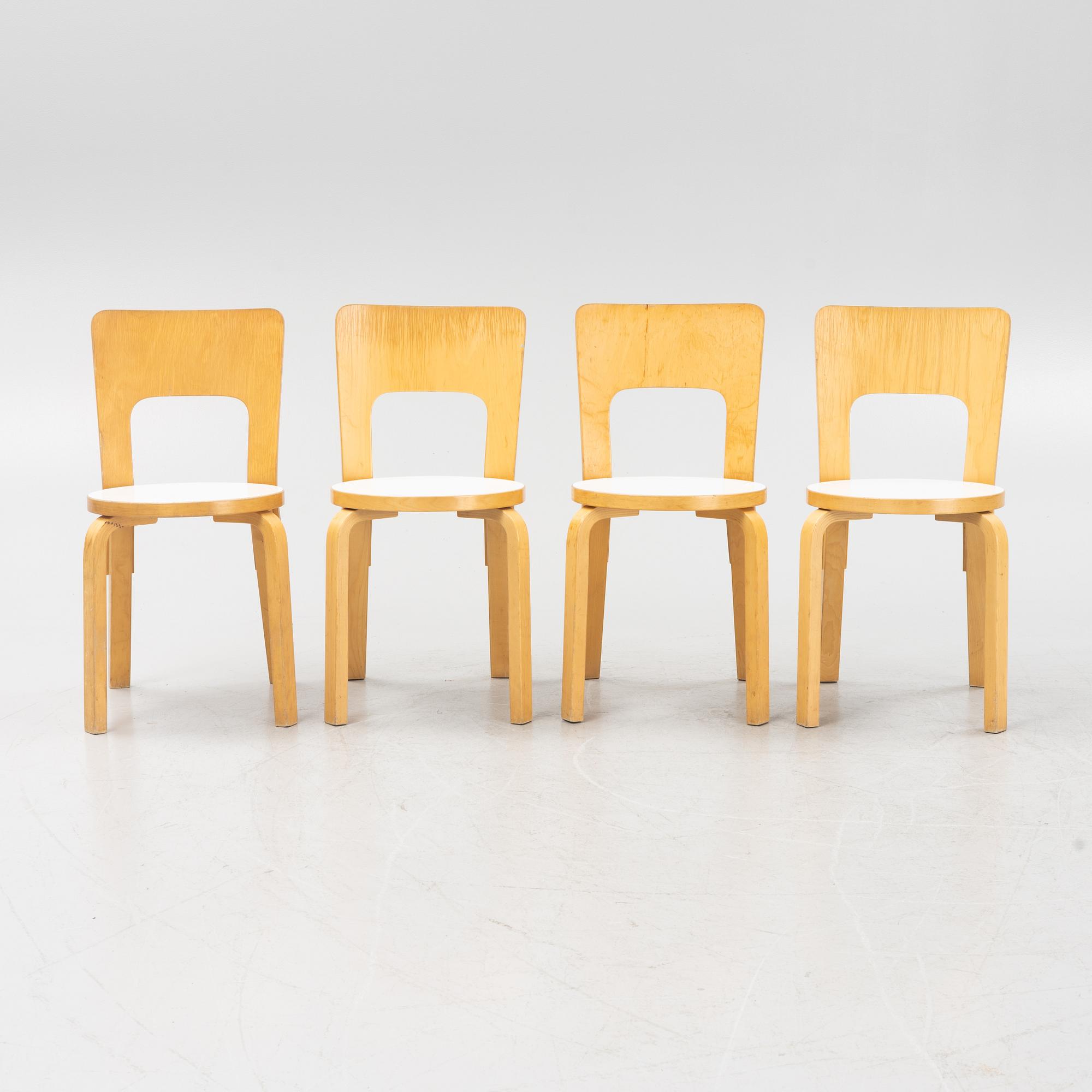 Alvar Aalto, four model 66 chairs, Artek, Finalnd.