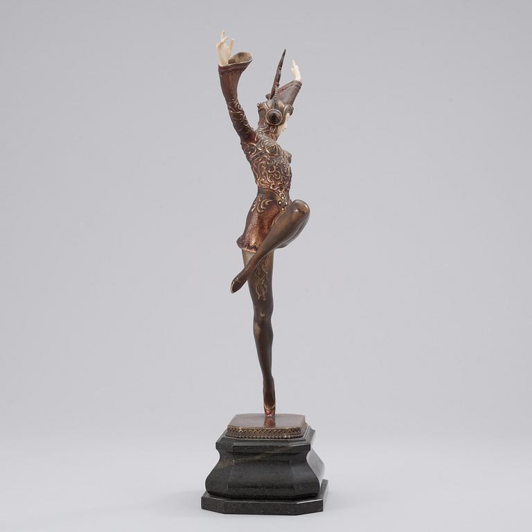 A Gustav Schmidt-Cassel gilt and cold painted bronze and ivory Art Deco figure of an 'Eastern dancer'.