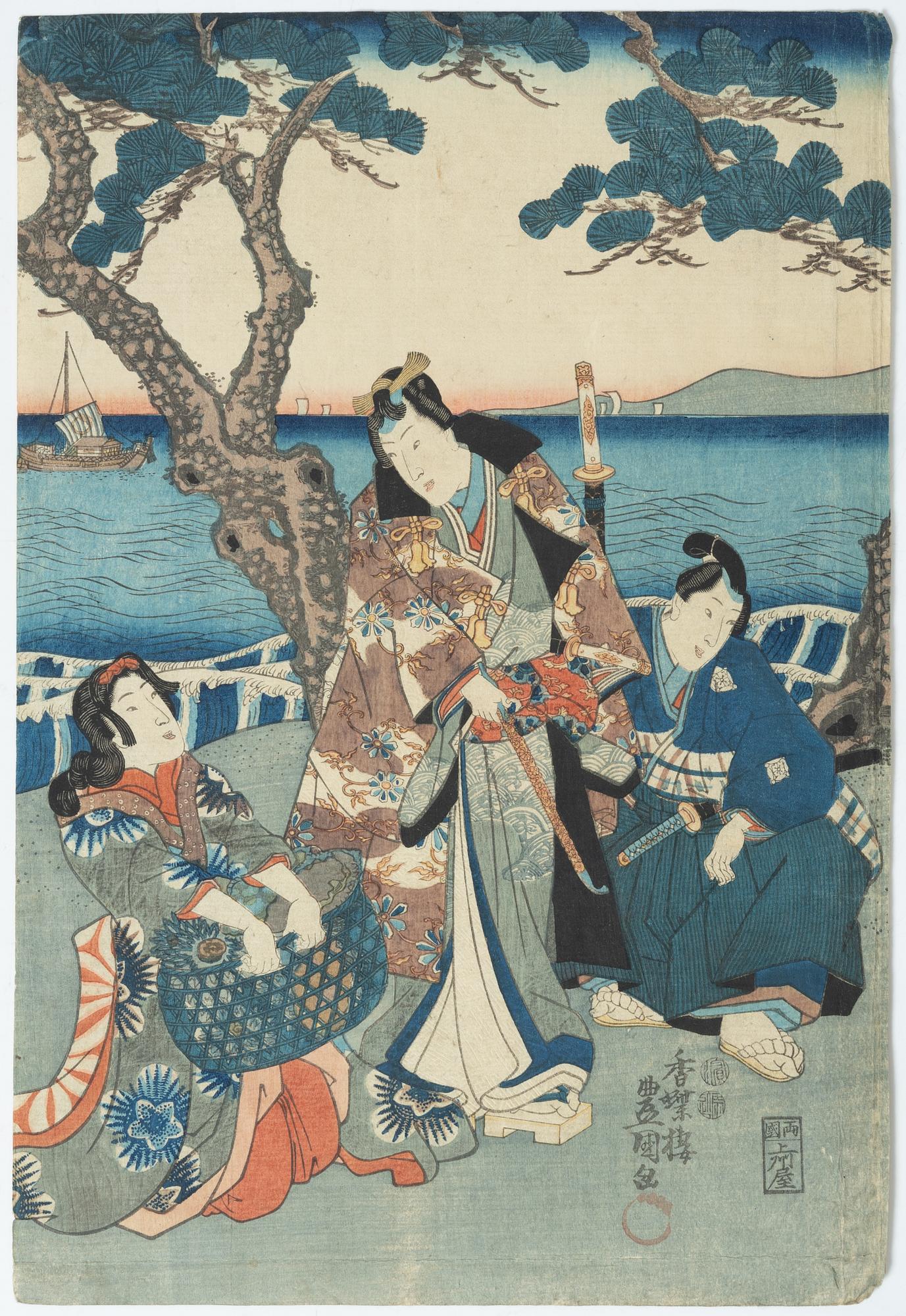 Träsnitt, fyra stycken, Japan, bland annat Ogata Gekko och Utagawa Kunisada.