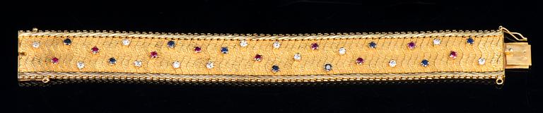 A BRACELET, diamonds, sapphires rubies, 18K gold.