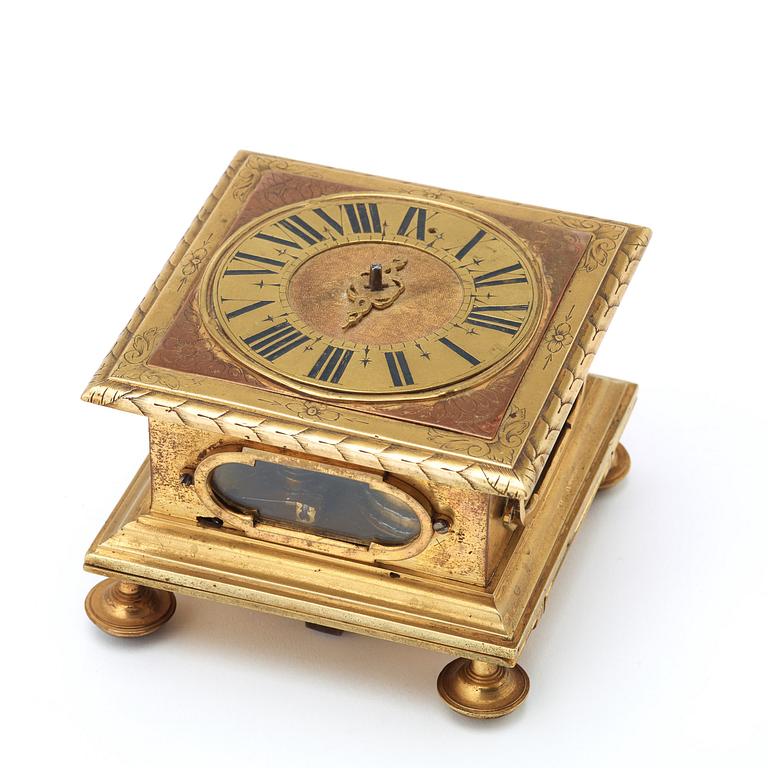 A Baroque 17th century gilt copper table clock.