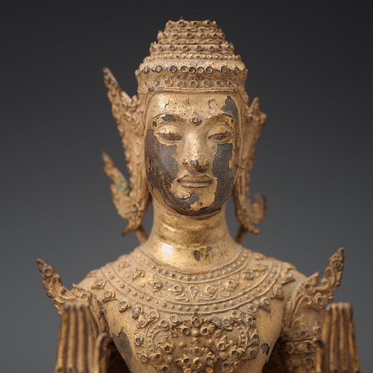 A Thai gilt bronze figure of Buddha, Rattanakosin period, late 19th Century.