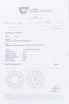 OINFATTAD DIAMANT, briljantslipad ca 1.10 ct.