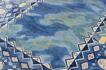 Margareta Sundbom Eichenholz, a knotted pile, 'Skogen och älven' carpet, Gävleborgs Läns Hemslöjdsförening, c. 710 x 384 cm.