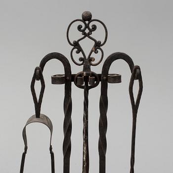 FIRE UTENSILS, iron, five parts, early 20th century.