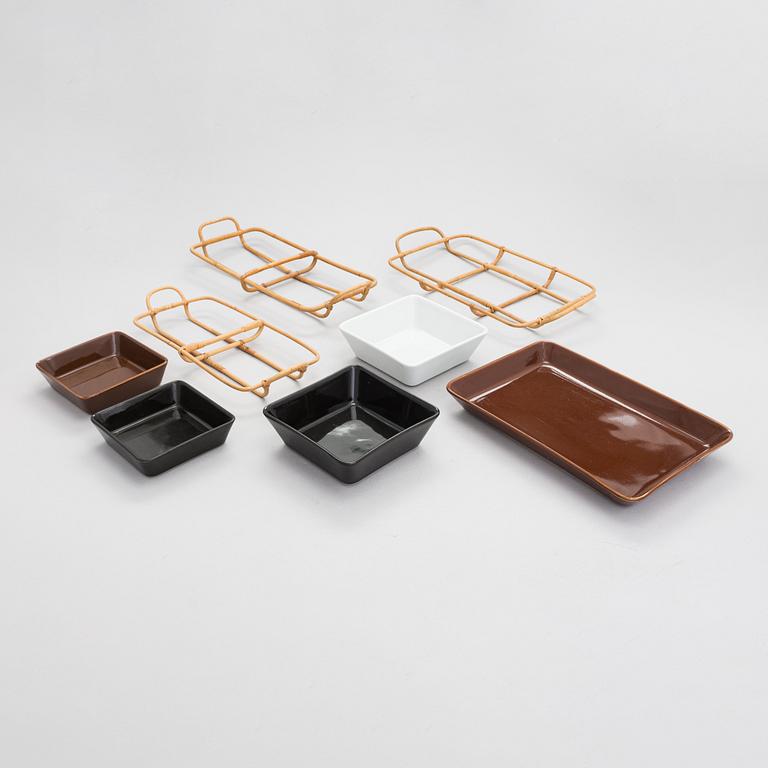 Kaj Franck, Five pieces of  'Kilta' tableware with rattan holders, Arabia.