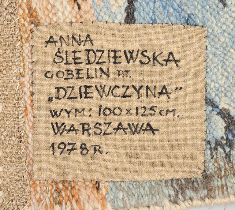 Anna Sledziewska, a wall hanging, tapestry technique, 'Dziewczyna (Girl)', 1978, c. 100 x 120 cm.