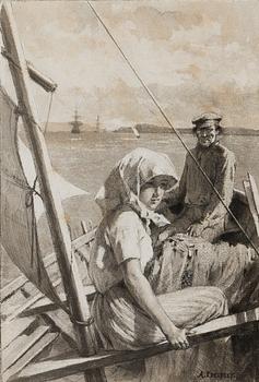 ALBERT EDELFELT, "AT SEA, CHARITABLE WASH DRAWING".