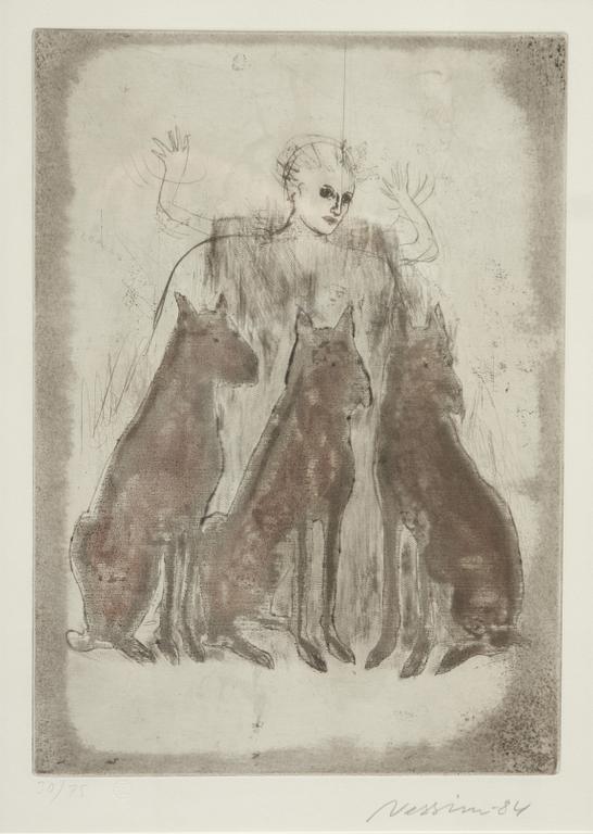 SUZANNE NESSIM, färgetsning, sign o dat -84.