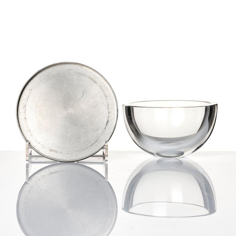 Firma Svenskt Tenn, a glass box with pewter lid, Stockholm 1930s.