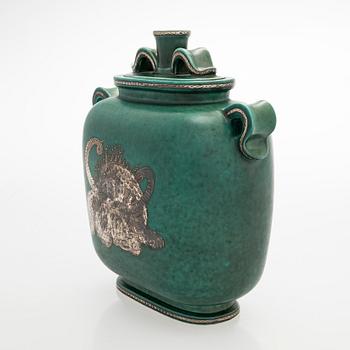 Wilhelm Kåge, urna med lock, stengods, "Argenta", Gustavsberg.