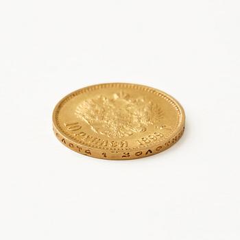 Gold coin, Nicholas II, Russia, 10 Rubles, 1899.