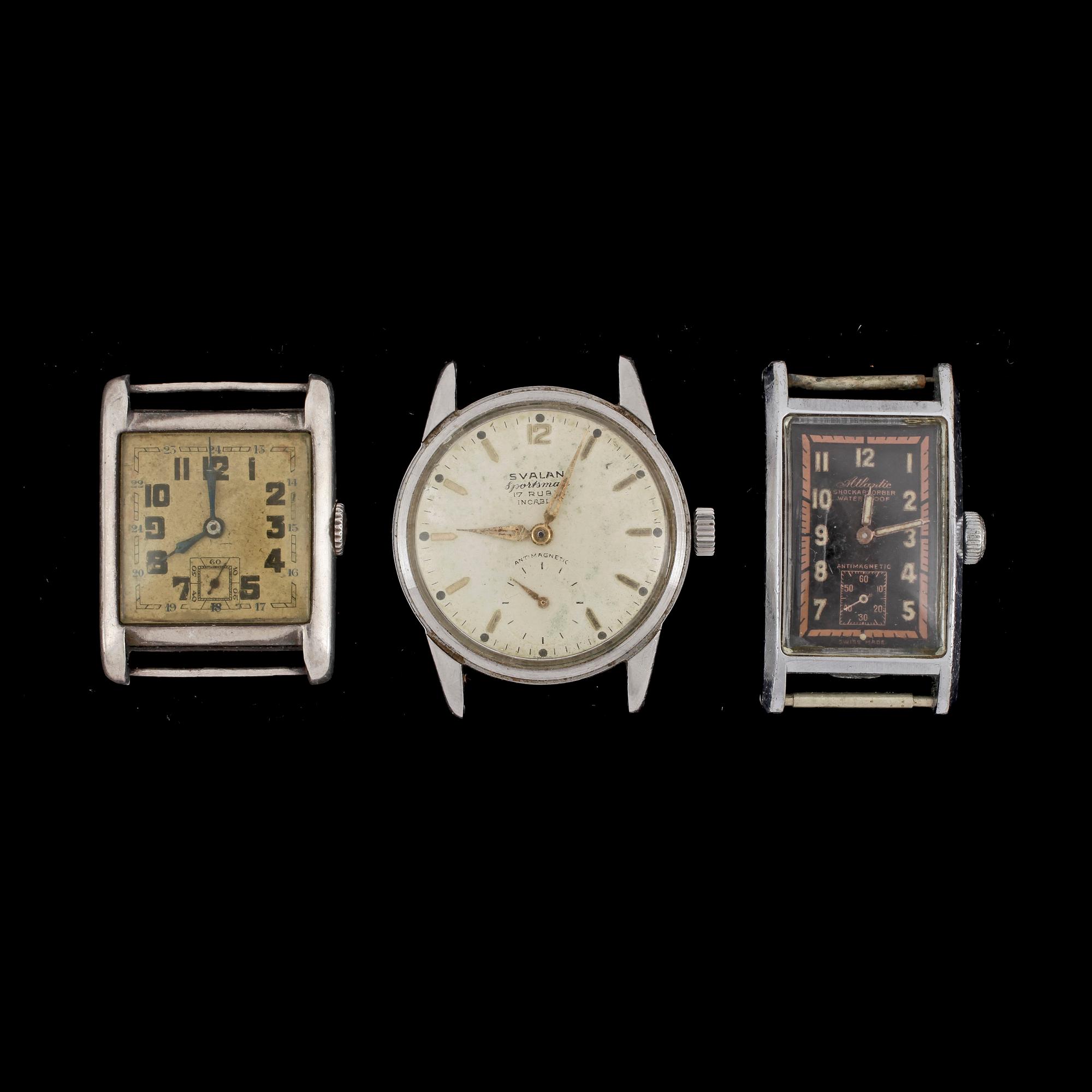 ARMBANDSUR, 3st, bla Svalan och Atlantic, 1930/40-tal.